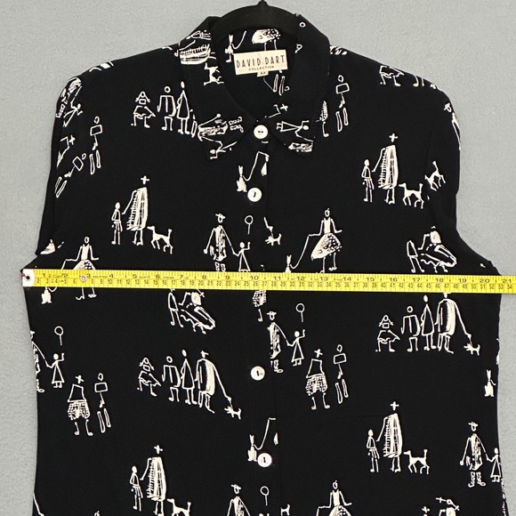 VTG DAVID DART Womens Dress M Retro Whimsical People Dogs Figural Artsy Teacher - Picture 6 of 12